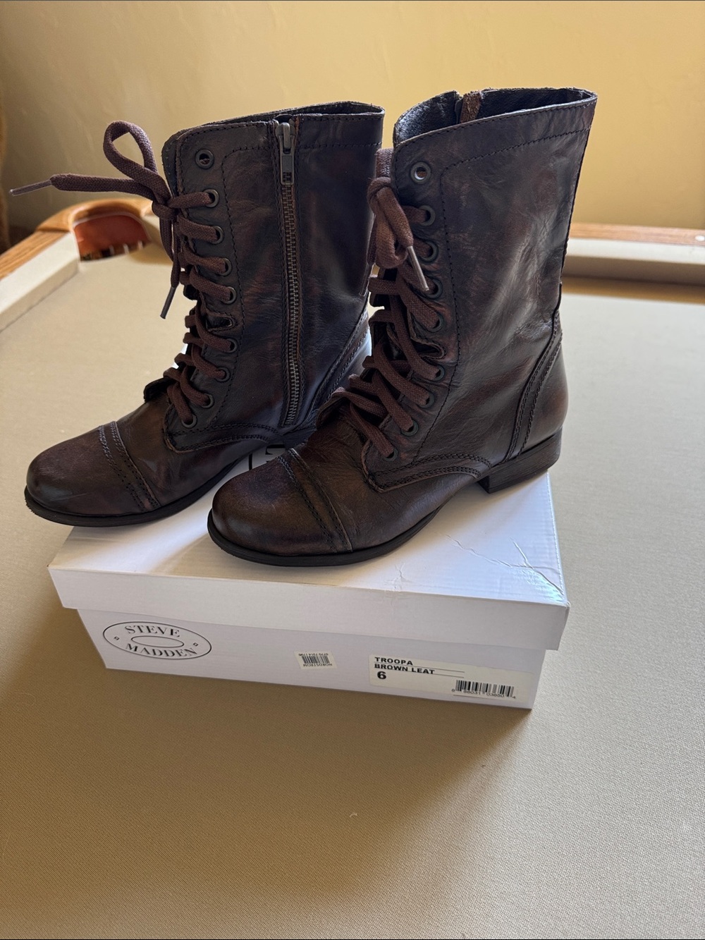 Steve Madden Dark Brown Lace-Up Leather Moto Boots